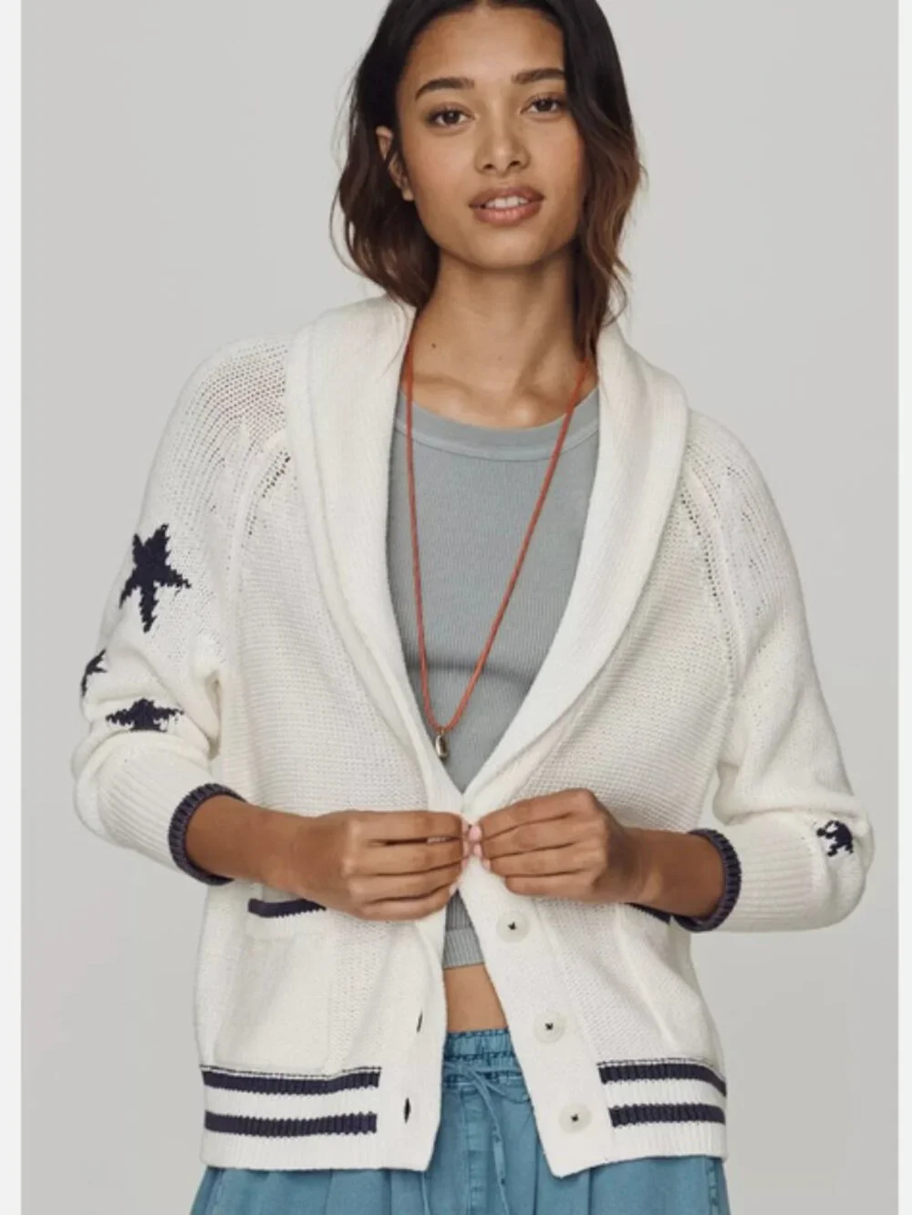 Anthropologie Maeve American Flag Shawl Collar Cardigan Sweater M NWT Medium